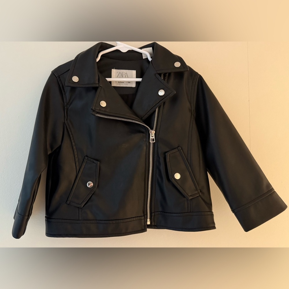 Zara kids Faux leather Black Moto Jacket Asymmetrical Zipper